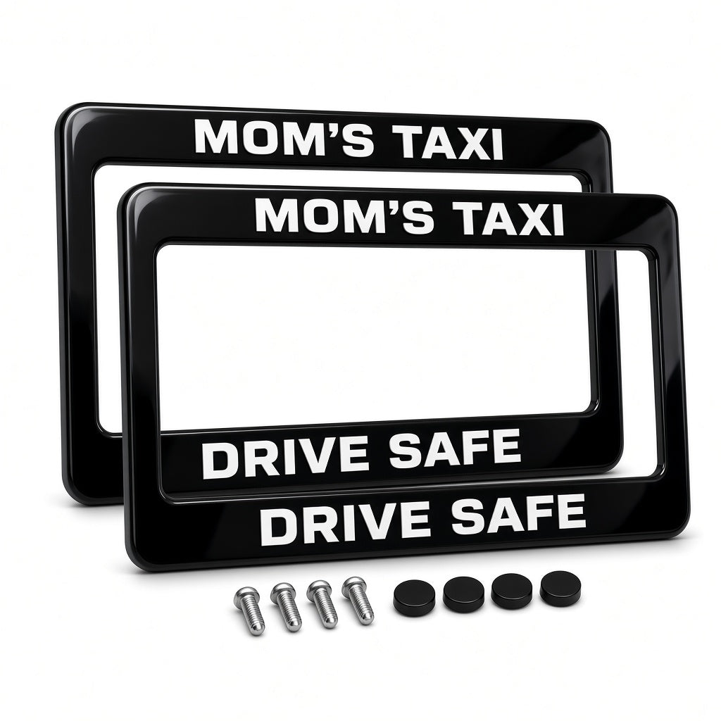Front and back custom license plate frame set with screws and caps
